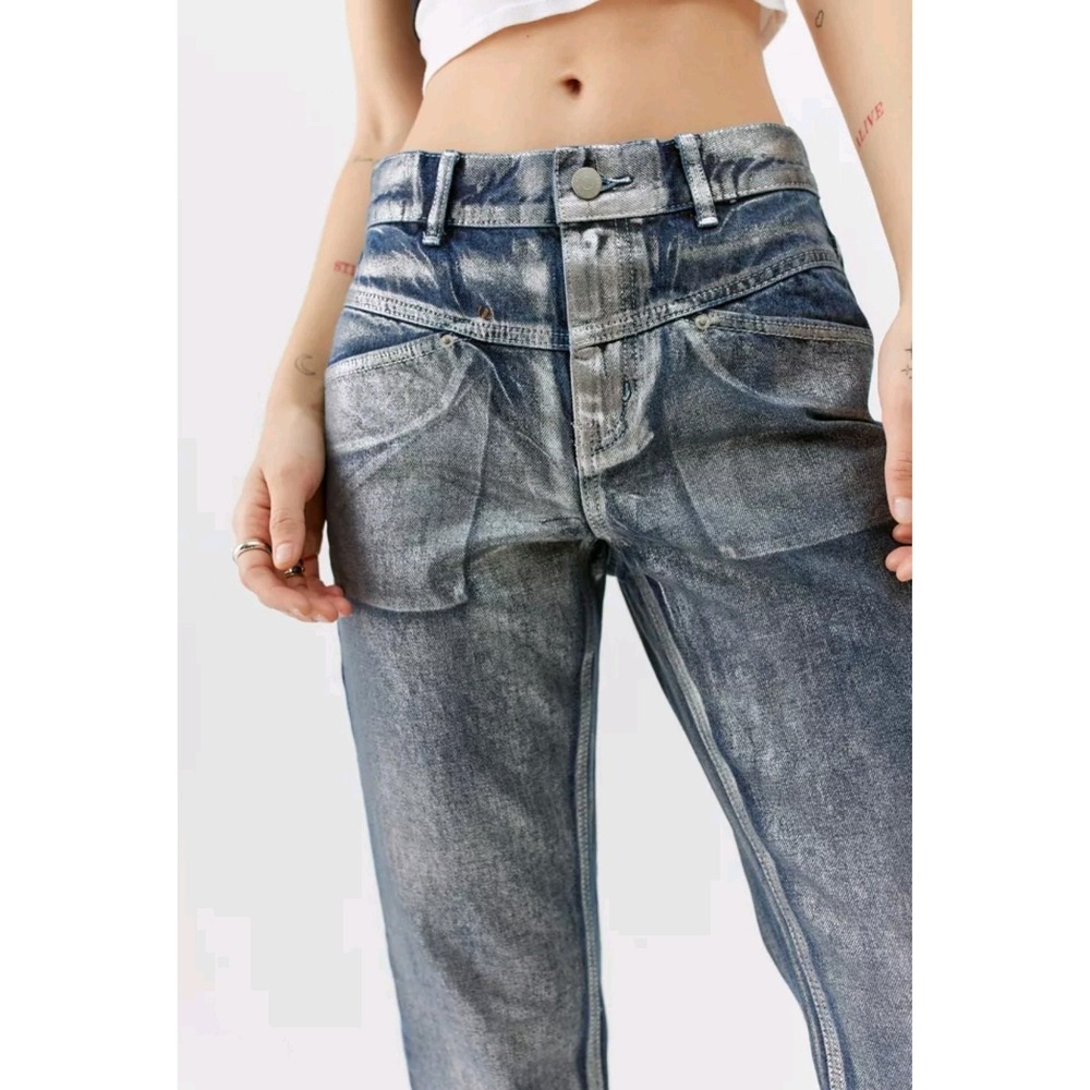 Urban Outfitters BGD High Rise Cowboy Jeans Silver Coated Size 26‎ Concert NWT